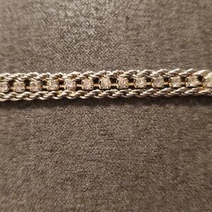 Vintage Silver-Tone Rhinestone Link Bracelet – Rope Edge & Channel-Set Crystals